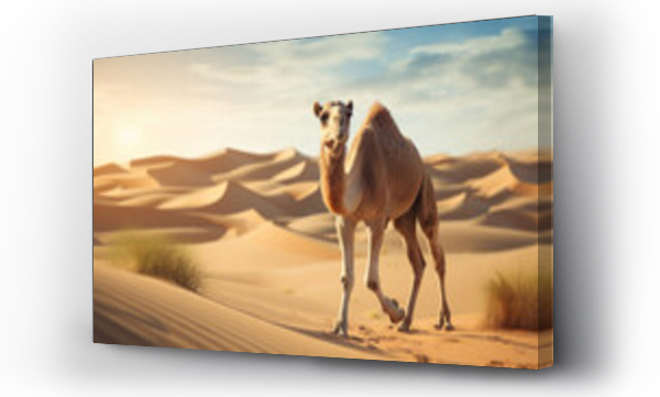 Wizualizacja Obrazu : #676315526 A camel going through the sand dunes, Gobi desert Mongolia.