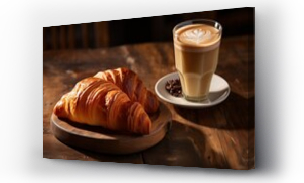 Wizualizacja Obrazu : #676417663 A cup of coffee and croissants on a wooden table