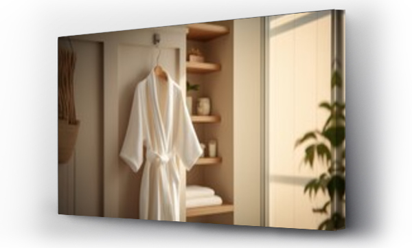 Wizualizacja Obrazu : #676495761 Close up of soft terry cloth spa bathrobe on the hanger