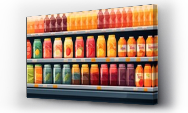 Wizualizacja Obrazu : #676532273 many juices on fruit bars in a grocery store