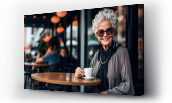 Wizualizacja Obrazu : #676778473 smily elderly woman drinking coffee 