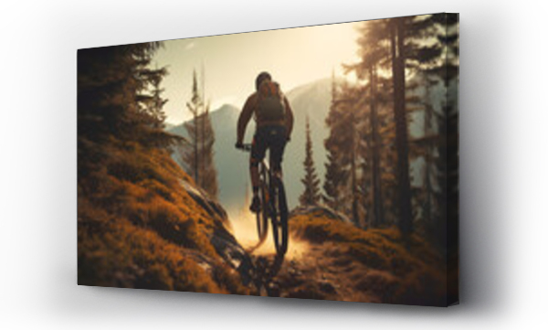Wizualizacja Obrazu : #676792109 Male mountain biker cyclist riding a bicycle on a mountain bike trail nature outdoors