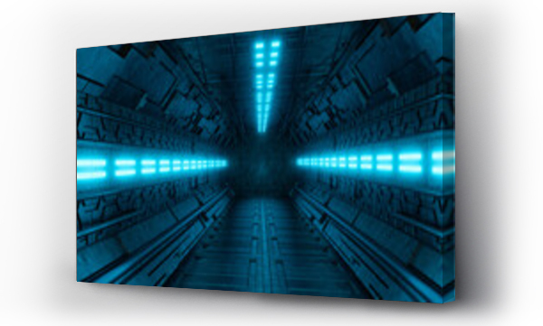 Wizualizacja Obrazu : #676902960 Sci-Fi realistic luminous corridor from the spaceship interior. Cyberpunk Futuristic tunnel with grunge metal walls