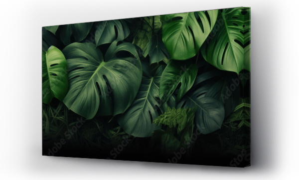 Wizualizacja Obrazu : #677002229 Green leaves, Dark green tropical leaves ( monstera, palm, coconut leaf, fern, palm leaf,bananaleaf) background. Nature.