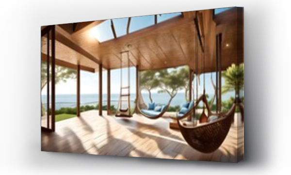 Wizualizacja Obrazu : #677043872 luxury house veranda with hanging swing and beach view