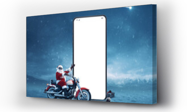 Wizualizacja Obrazu : #677070184 Biker Santa Claus and big smartphone