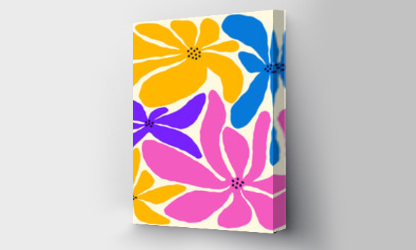 Wizualizacja Obrazu : #677331937 Vibrant curvy flowers in retro hippie style. An aesthetic postcard in the style of Matisse