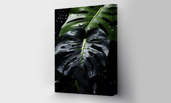 Wizualizacja Obrazu : #677576732 Monstera leaf isolatedon black background wallpaper
