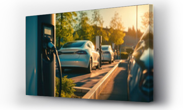 Wizualizacja Obrazu : #677772599 A bank of electric car chargers, Charging of an electric car .