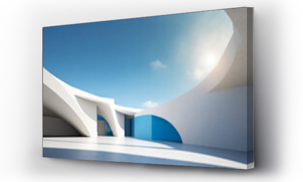 Wizualizacja Obrazu : #677886019 abstract 3d white architecture interior for design modern contemporary indoor and outdoor curved wall blue architecture with sunny day