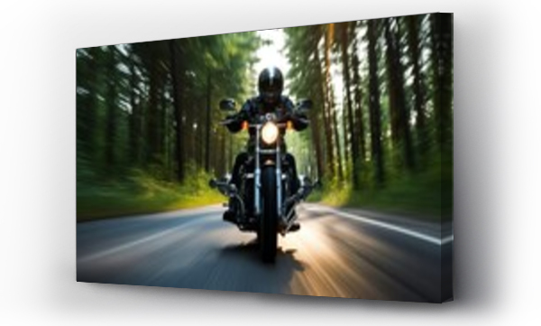 Wizualizacja Obrazu : #678032331 Woman drives on a motorcycle on a country road