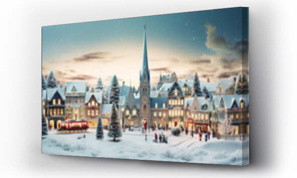 Wizualizacja Obrazu : #678312524 A Christmas village scene with a church town square