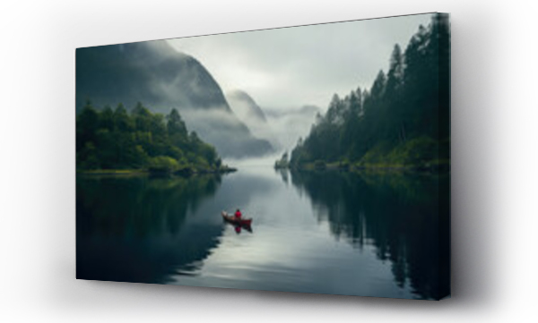 Wizualizacja Obrazu : #678388451 Canoeing on a forest lake in the mountains