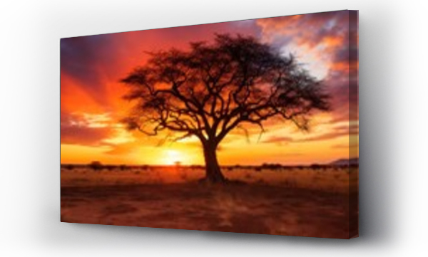 Wizualizacja Obrazu : #678614143 Beautiful sunset concept, Panorama silhouette tree in africa with sunset