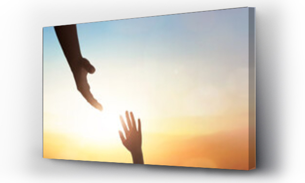 Wizualizacja Obrazu : #678985882 Hand reaching out to help someone on sunset sky background.