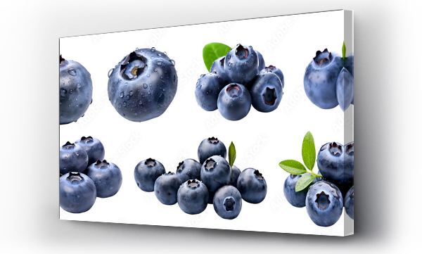 Wizualizacja Obrazu : #679270574 Blueberry Blueberries Bilberry Bilberries, many angles and view side top front sliced halved bunch cut isolated on transparent background cutout, PNG file. Mockup template for artwork graphic design