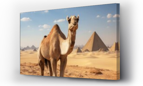 Wizualizacja Obrazu : #679301559 Happy Camel visiting Pyramids in Giza Egypt Desert Smiling Vacation Travel Cultural Historical Heritage Monument Taking Selfie