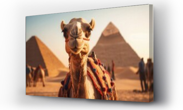 Wizualizacja Obrazu : #679301601 Happy Camel visiting Pyramids in Giza Egypt Desert Smiling Vacation Travel Cultural Historical Heritage Monument Taking Selfie