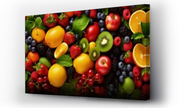 Wizualizacja Obrazu : #679725731 Healthy food background. Collection with color fruits, berries and vegetables
