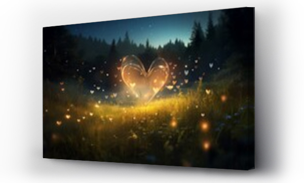 Wizualizacja Obrazu : #679809115 Produce a meadow with fireflies forming a heart shape, captioned with 