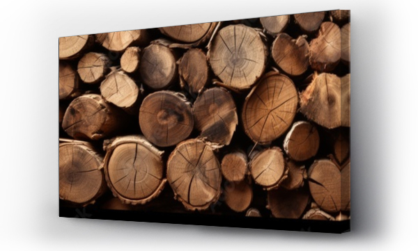 Wizualizacja Obrazu : #679892567 pile of wood logs in long background texture. texture element banner