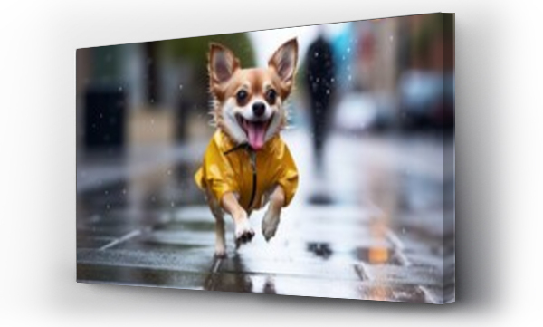 Wizualizacja Obrazu : #680262045 funny chihuahua playing in the rain while standing against public plazas and squares background