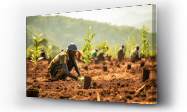 Wizualizacja Obrazu : #680278591 copy space, stockphoto, african people working on a reforestation project. Susainable project, reforestation theme. Volunteers working on a reforastation project. Envrionmental responsible. Preservati