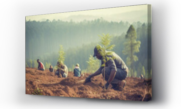 Wizualizacja Obrazu : #680278634 copy space, stockphoto, african people working on a reforestation project. Susainable project, reforestation theme. Volunteers working on a reforastation project. Envrionmental responsible. Preservati