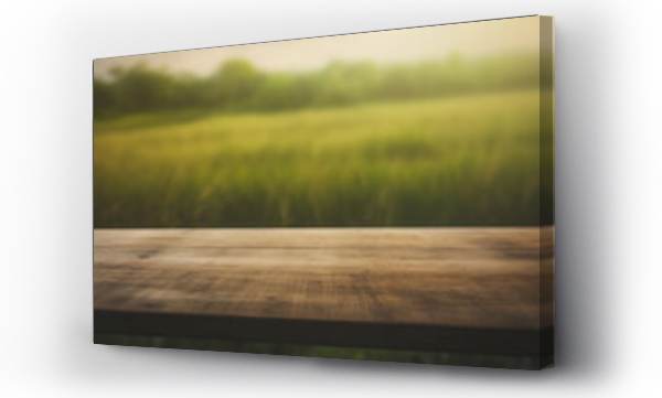 Wizualizacja Obrazu : #680476608 a dark wooden table top with a blurred wheat field background