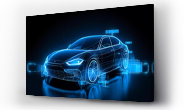 Wizualizacja Obrazu : #680506940 Frontside Futuristic AR car wireframe concept, generative ai, Augmented reality wireframe of car concept with blue background