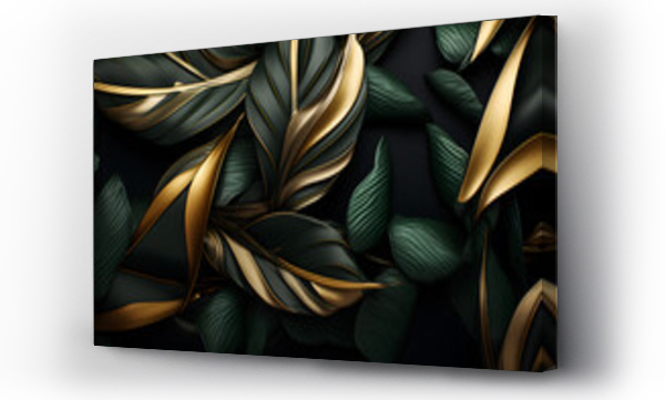 Wizualizacja Obrazu : #680820968 Dark green and golden   jungle leaves  , 3d illustration generated ai