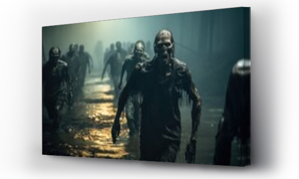 Wizualizacja Obrazu : #680859190 Zombies walking down a deserted street in city during apocalypse, Halloween theme.