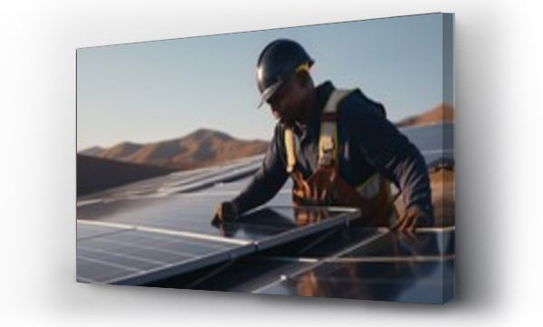 Wizualizacja Obrazu : #680955410 African american technician checking the maintenance of the solar panels.Renewable energy