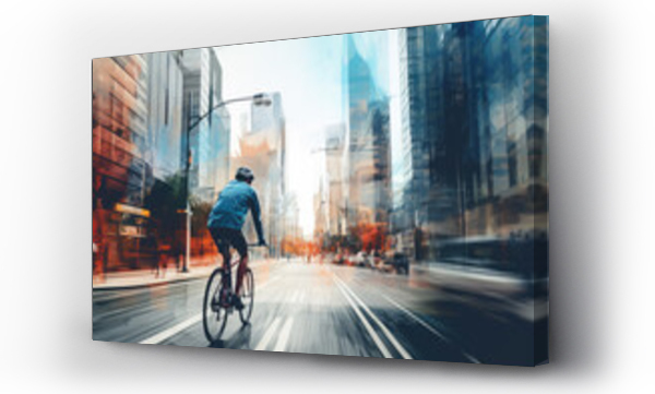 Wizualizacja Obrazu : #681007221 Cyclist riding a bike on a city street in motion blur