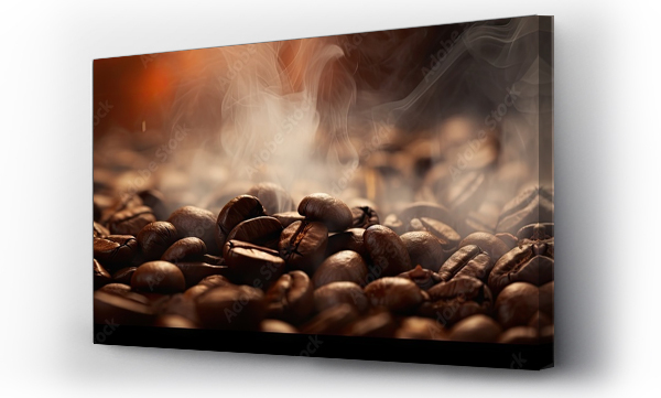 Wizualizacja Obrazu : #681078291 Roasting coffee beans with smoky focus and blur Copy space image Place for adding text or design