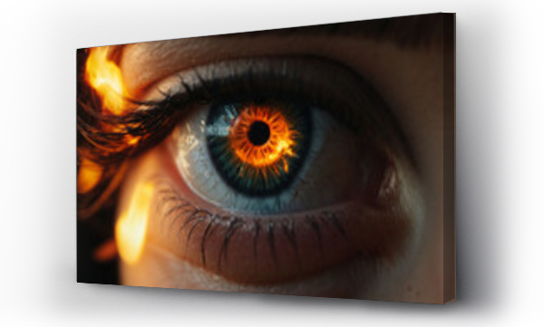 Wizualizacja Obrazu : #681271661 Close up of eye, Burning glowing fire in the eye iris