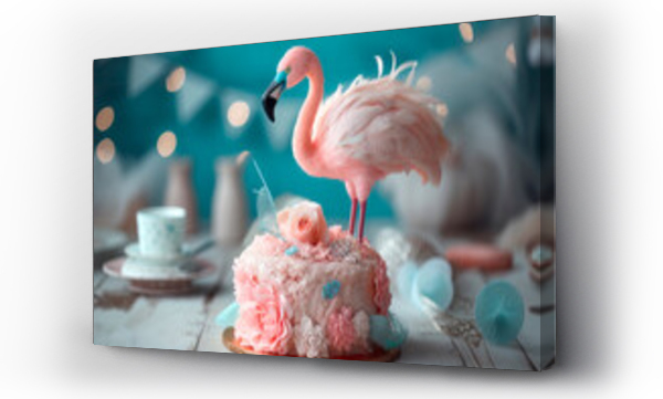 Wizualizacja Obrazu : #681869151 A pink cake with a flamingo on top of it