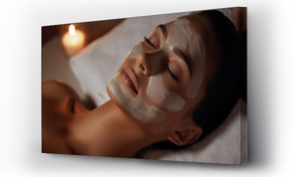 Wizualizacja Obrazu : #682291396 Beautiful woman having a facial cosmetic mask and enjoying serene ambiance at wellness spa salon