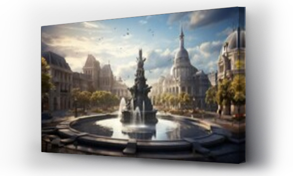 Wizualizacja Obrazu : #682484084 an elegant picture of a city square with a grand fountain centerpiece
