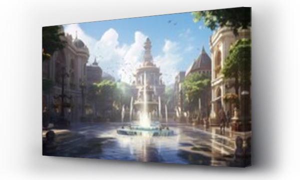 Wizualizacja Obrazu : #682485436 an image of a bustling plaza with a dancing water fountain