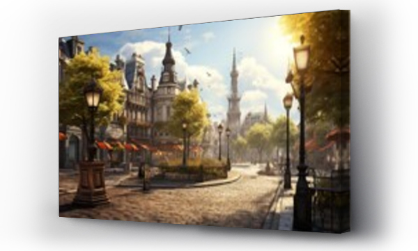 Wizualizacja Obrazu : #682496163 an image of a serene city square with vintage lampposts and cobblestone paths