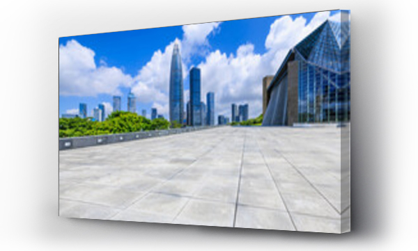 Wizualizacja Obrazu : #682885021 City square and skyline with modern buildings scenery in Shenzhen, Guangdong Province, China. Empty square floor and skyline background.