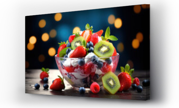 Wizualizacja Obrazu : #682982402 colorful fruit salad bowl Strawberries and blueberries topped with Greek yogurt in a bowl