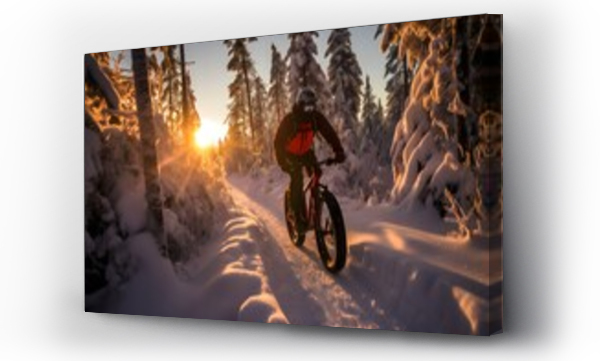 Wizualizacja Obrazu : #683494347 a man rider riding a fat bike bicycle in snow covered road trail in cold frosty winters