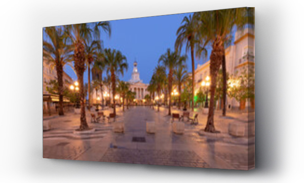 Wizualizacja Obrazu : #683526633 San Juan de Dios square in Cadiz at dawn.