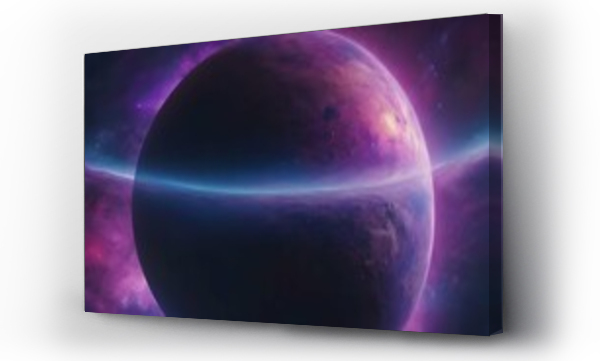 Wizualizacja Obrazu : #683877066 Fictional planet in galaxy with purple and blue colors surrounded by crowded clouds representing a fantasy world. AI Generated