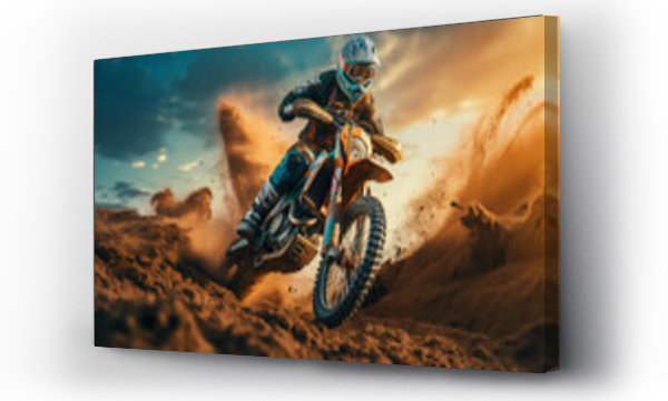 Wizualizacja Obrazu : #683906283 A motocross rider kicks up a flurry of dirt and dust as they navigate a thrilling course with skill and agility.