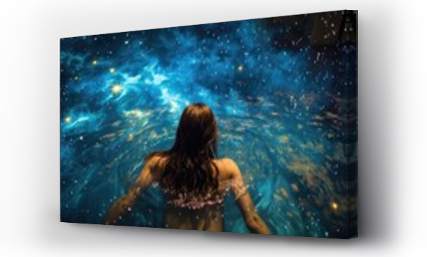 Wizualizacja Obrazu : #684121131 young woman bath in universe with stars,back view