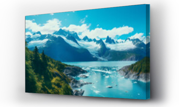 Wizualizacja Obrazu : #684510180 Glacier Bay cruise - Alaska nature landscape. Glacier Bay National Park in Alaska, USA. Scenic view from cruise ship vacation Alaska travel showing mountain peaks and glaciers. generative ai.