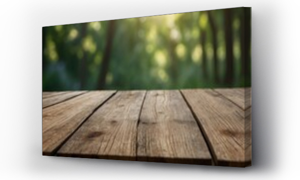 Wizualizacja Obrazu : #684563443 Empty old wooden table with green nature background